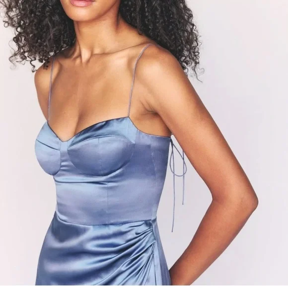 Reformation Elegant Blue silk Dress NEW - Picture 2 of 10